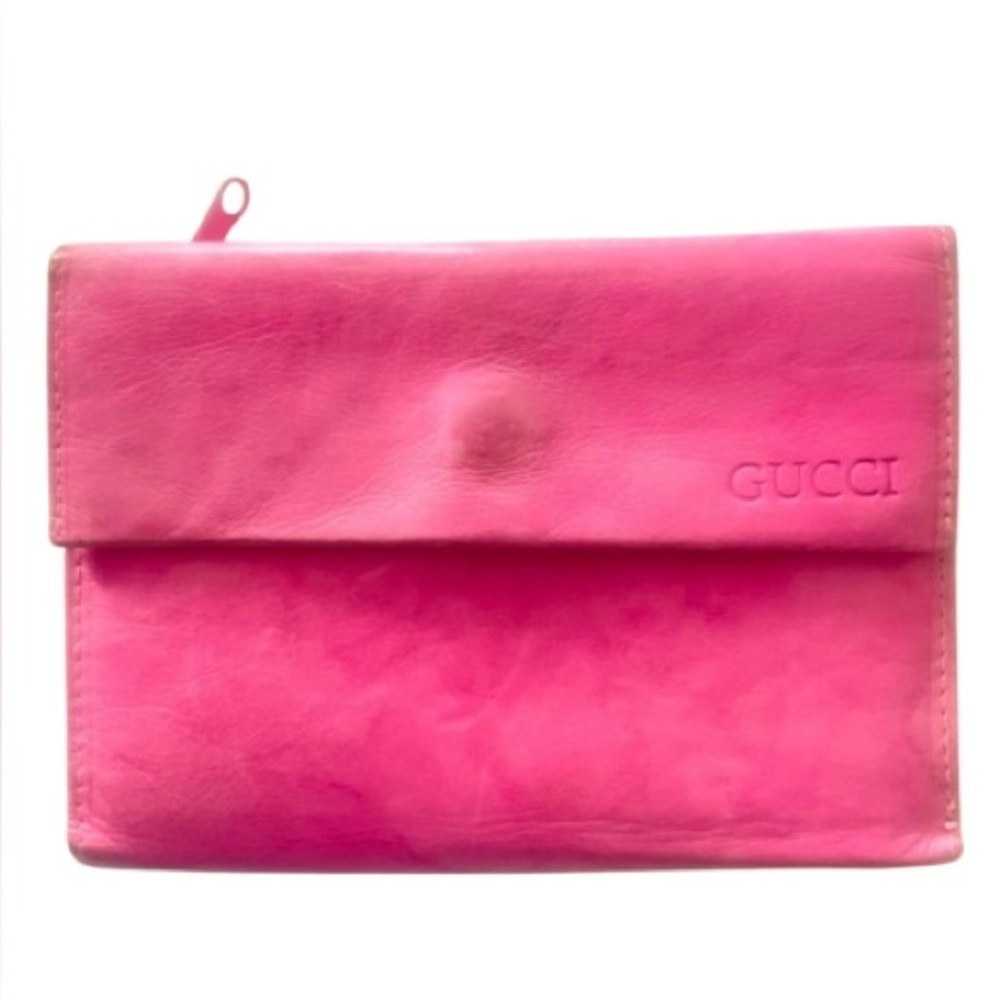 PINK LAMBSKIN LEATHER TRIFOLD WALLET CARDS SLOTS AND POCKET PRELOVED